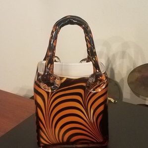 Murano Style Glass Tiger Striped Purse Vase